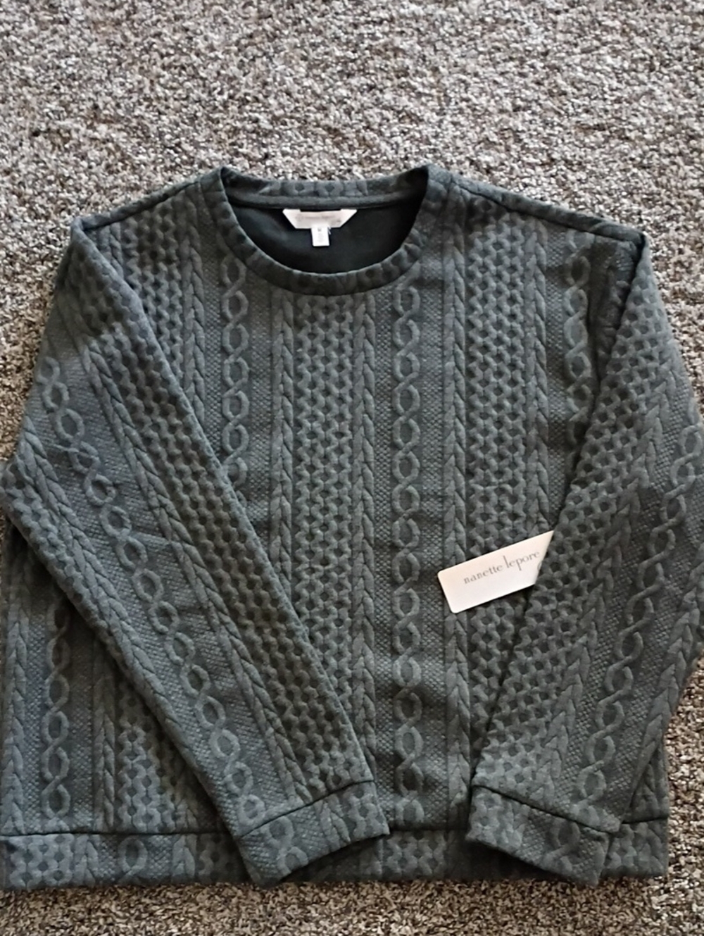 Nanette Lepore Crewneck Sweater - Forest Green Textured Knit